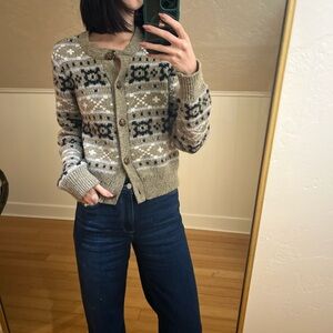 Marled Olive and Navy Patterned Cardigan